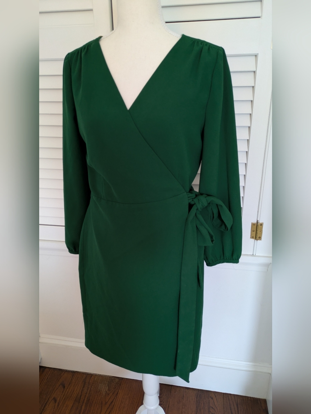 J Crew Forest Green Wrap Dress, Sz 4